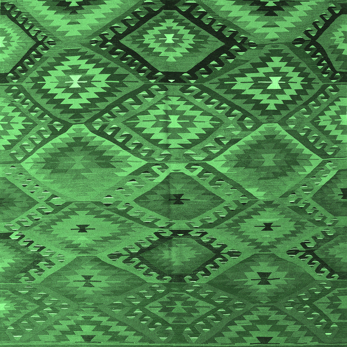 Square Machine Washable Southwestern Emerald Green Country Area Rugs, wshcon841emgrn