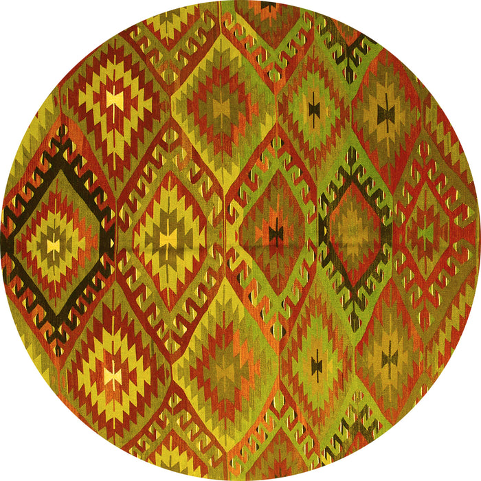 Round Machine Washable Southwestern Yellow Country Rug, wshcon841yw