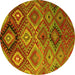 Round Machine Washable Southwestern Yellow Country Rug, wshcon841yw