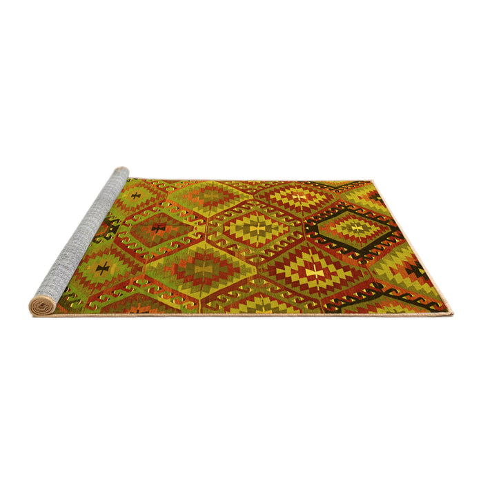 Sideview of Machine Washable Southwestern Yellow Country Rug, wshcon841yw