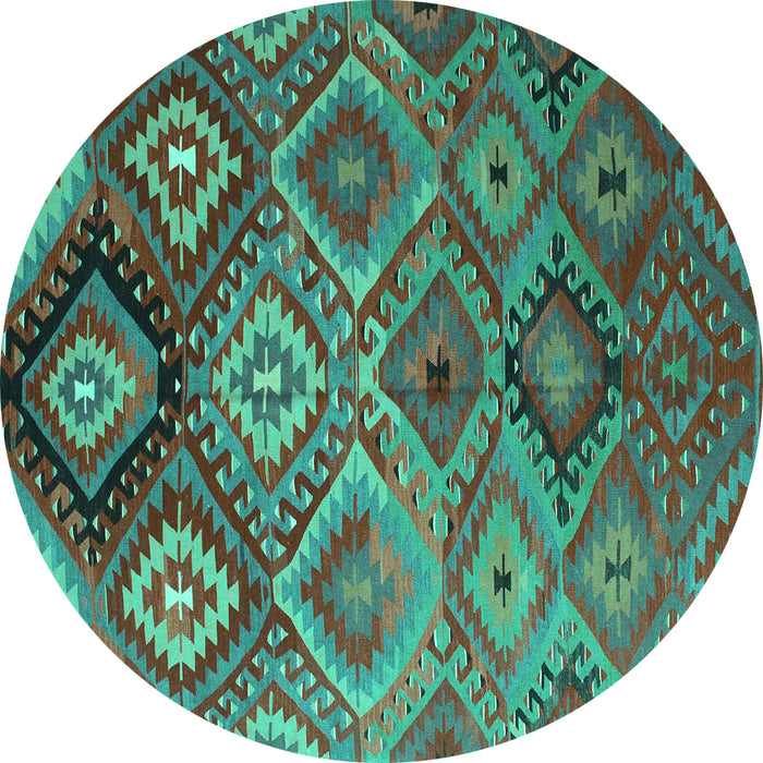 Round Machine Washable Southwestern Turquoise Country Area Rugs, wshcon841turq