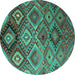 Round Machine Washable Southwestern Turquoise Country Area Rugs, wshcon841turq