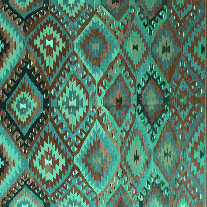 Square Machine Washable Southwestern Turquoise Country Area Rugs, wshcon841turq