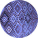 Round Machine Washable Southwestern Blue Country Rug, wshcon841blu