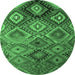 Round Machine Washable Southwestern Emerald Green Country Area Rugs, wshcon841emgrn