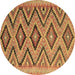 Round Machine Washable Southwestern Brown Country Rug, wshcon842brn