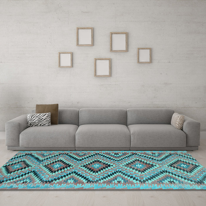 Machine Washable Southwestern Light Blue Country Rug in a Living Room, wshcon842lblu