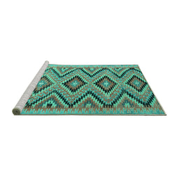 Sideview of Machine Washable Southwestern Turquoise Country Area Rugs, wshcon842turq