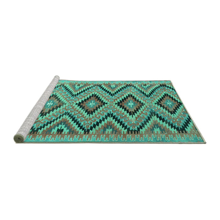 Sideview of Machine Washable Southwestern Turquoise Country Area Rugs, wshcon842turq