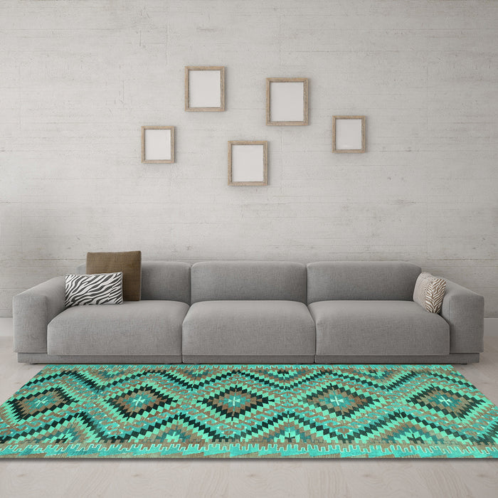 Machine Washable Southwestern Turquoise Country Area Rugs in a Living Room,, wshcon842turq