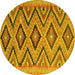 Round Machine Washable Southwestern Yellow Country Rug, wshcon842yw