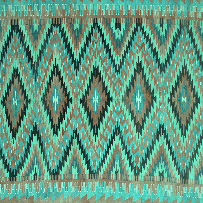 Square Machine Washable Southwestern Turquoise Country Area Rugs, wshcon842turq