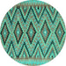 Round Machine Washable Southwestern Turquoise Country Area Rugs, wshcon842turq