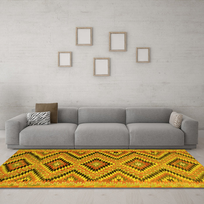 Machine Washable Southwestern Yellow Country Rug in a Living Room, wshcon842yw