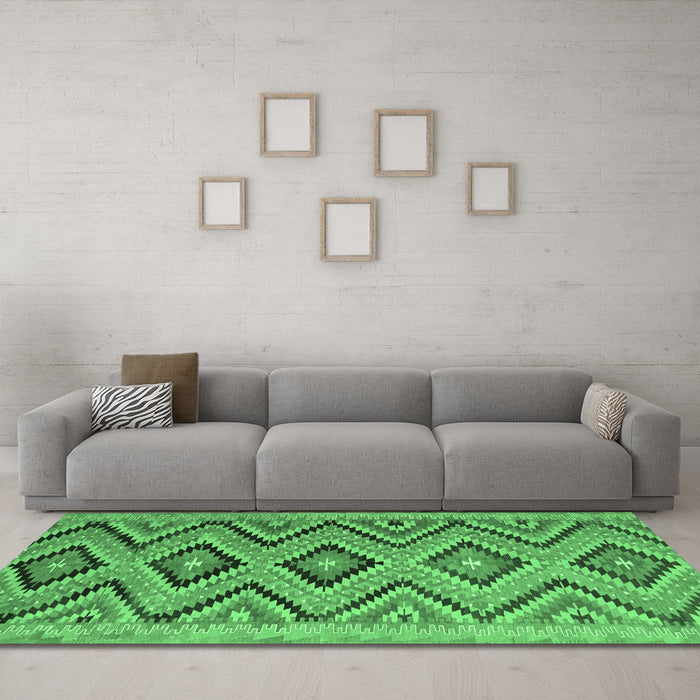 Machine Washable Southwestern Emerald Green Country Area Rugs in a Living Room,, wshcon842emgrn