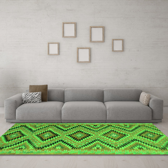 Machine Washable Southwestern Green Country Area Rugs in a Living Room,, wshcon842grn