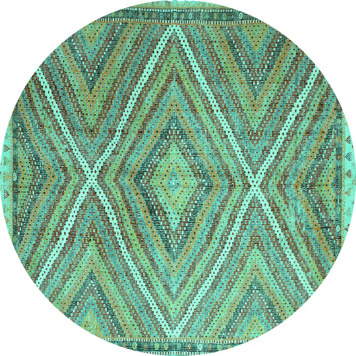 Round Southwestern Turquoise Country Rug, con843turq