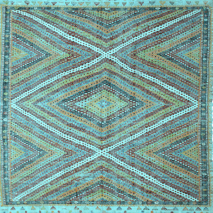 Square Machine Washable Southwestern Light Blue Country Rug, wshcon843lblu