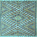 Square Machine Washable Southwestern Light Blue Country Rug, wshcon843lblu