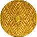 Round Southwestern Yellow Country Rug, con843yw