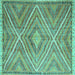 Square Machine Washable Southwestern Turquoise Country Area Rugs, wshcon843turq