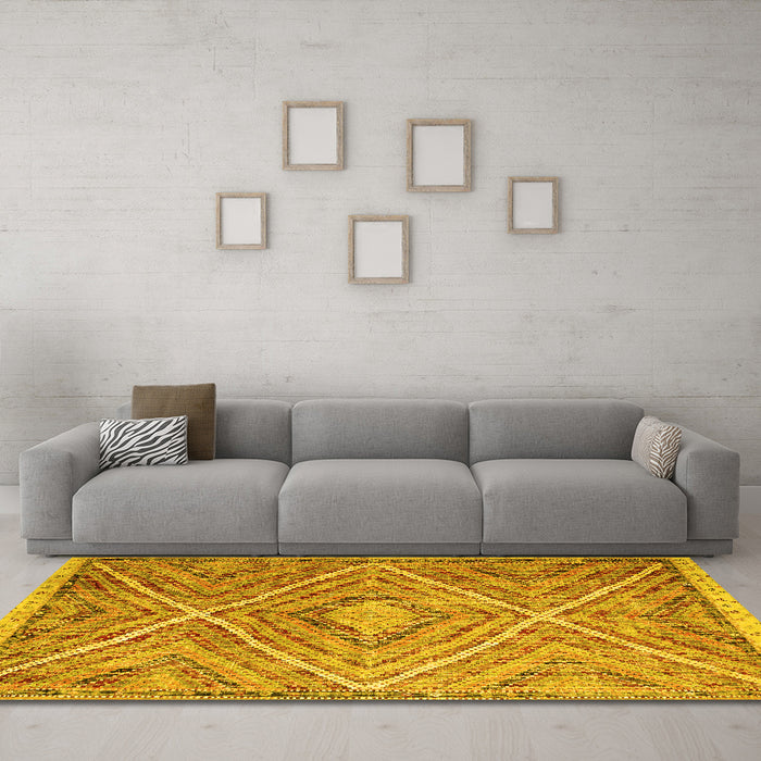 Machine Washable Southwestern Yellow Country Rug in a Living Room, wshcon843yw