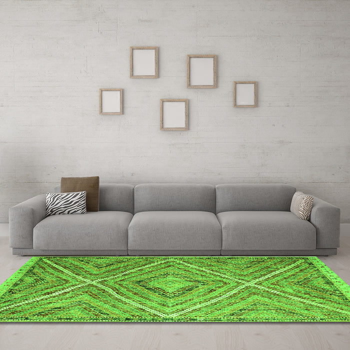 Machine Washable Southwestern Green Country Area Rugs in a Living Room,, wshcon843grn