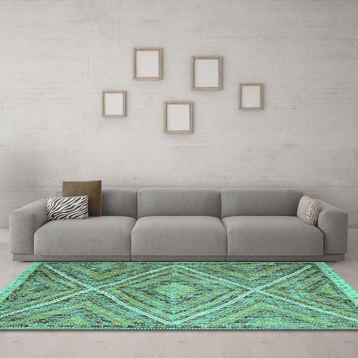 Machine Washable Southwestern Turquoise Country Area Rugs in a Living Room,, wshcon843turq
