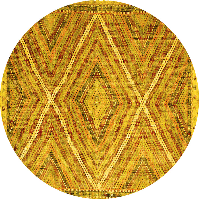 Round Machine Washable Southwestern Yellow Country Rug, wshcon843yw