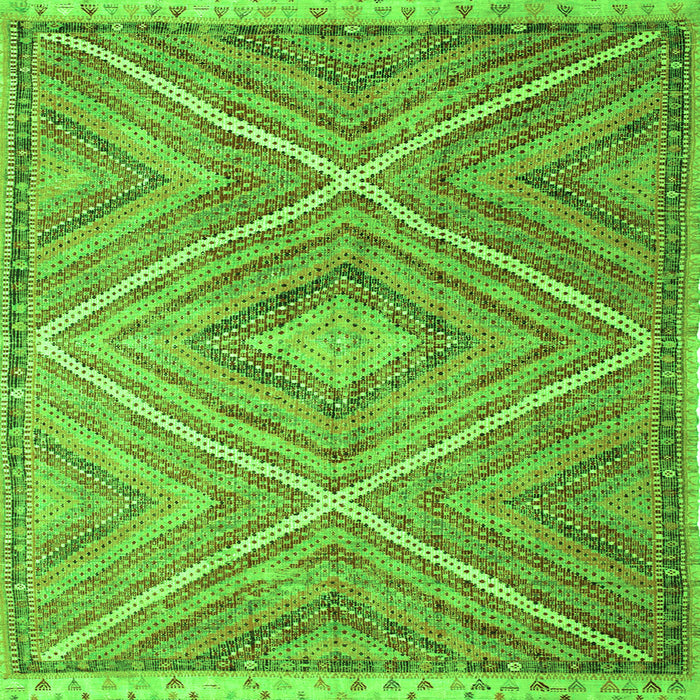 Round Machine Washable Southwestern Green Country Area Rugs, wshcon843grn