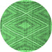 Round Southwestern Emerald Green Country Rug, con843emgrn