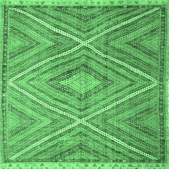 Square Machine Washable Southwestern Emerald Green Country Area Rugs, wshcon843emgrn