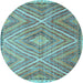 Round Machine Washable Southwestern Light Blue Country Rug, wshcon843lblu