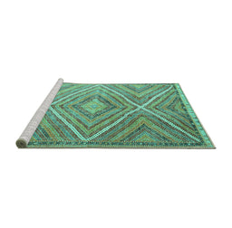 Sideview of Machine Washable Southwestern Turquoise Country Area Rugs, wshcon843turq