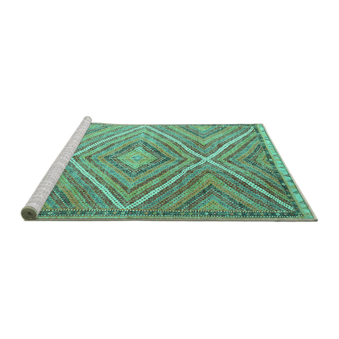 Sideview of Machine Washable Southwestern Turquoise Country Area Rugs, wshcon843turq