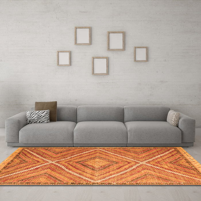 Machine Washable Southwestern Orange Country Area Rugs in a Living Room, wshcon843org