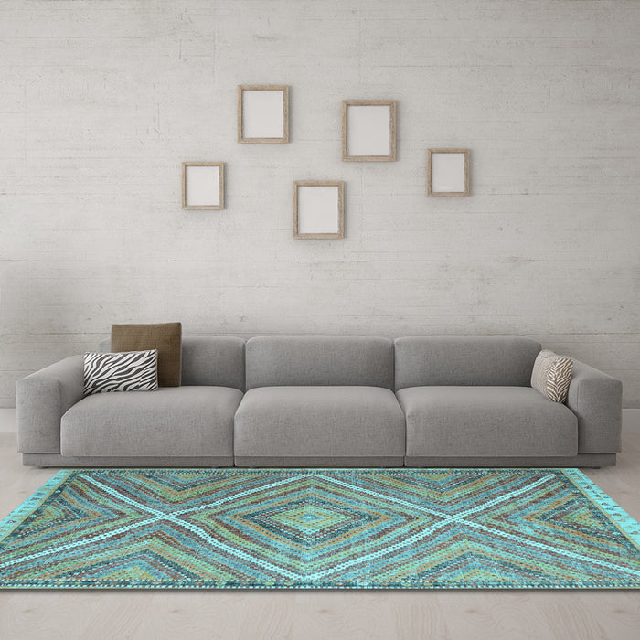 Machine Washable Southwestern Light Blue Country Rug in a Living Room, wshcon843lblu