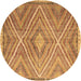 Round Machine Washable Southwestern Brown Country Rug, wshcon843brn