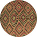 Round Machine Washable Southwestern Brown Country Rug, wshcon844brn