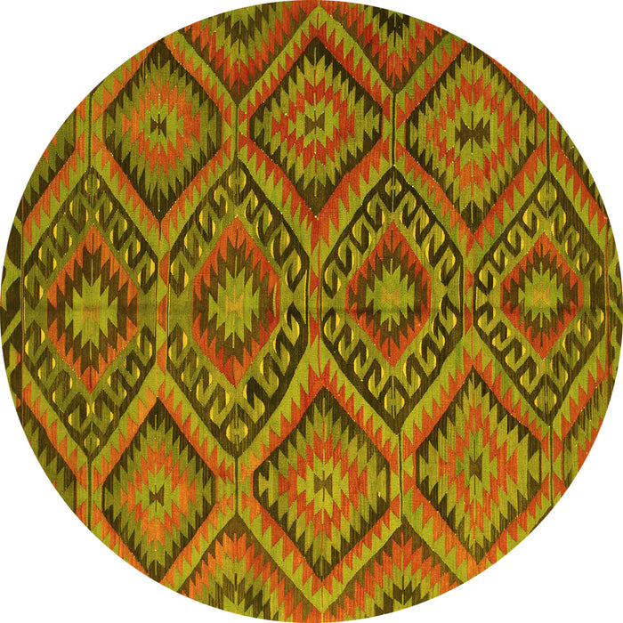 Round Machine Washable Southwestern Yellow Country Rug, wshcon844yw