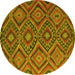 Round Machine Washable Southwestern Yellow Country Rug, wshcon844yw