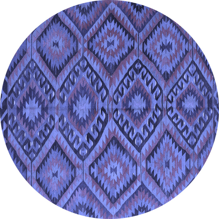 Round Machine Washable Southwestern Blue Country Rug, wshcon844blu
