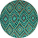 Round Machine Washable Southwestern Turquoise Country Area Rugs, wshcon844turq