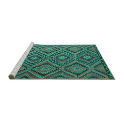 Sideview of Machine Washable Southwestern Turquoise Country Area Rugs, wshcon844turq