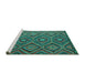 Sideview of Machine Washable Southwestern Turquoise Country Area Rugs, wshcon844turq