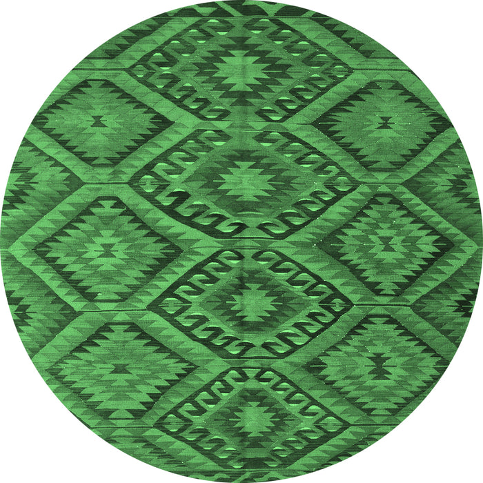 Round Southwestern Emerald Green Country Rug, con844emgrn