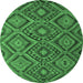 Round Machine Washable Southwestern Emerald Green Country Area Rugs, wshcon844emgrn