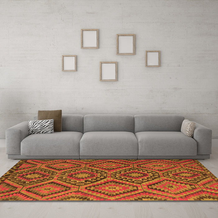 Machine Washable Southwestern Orange Country Area Rugs in a Living Room, wshcon844org