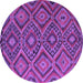 Round Machine Washable Southwestern Purple Country Area Rugs, wshcon844pur