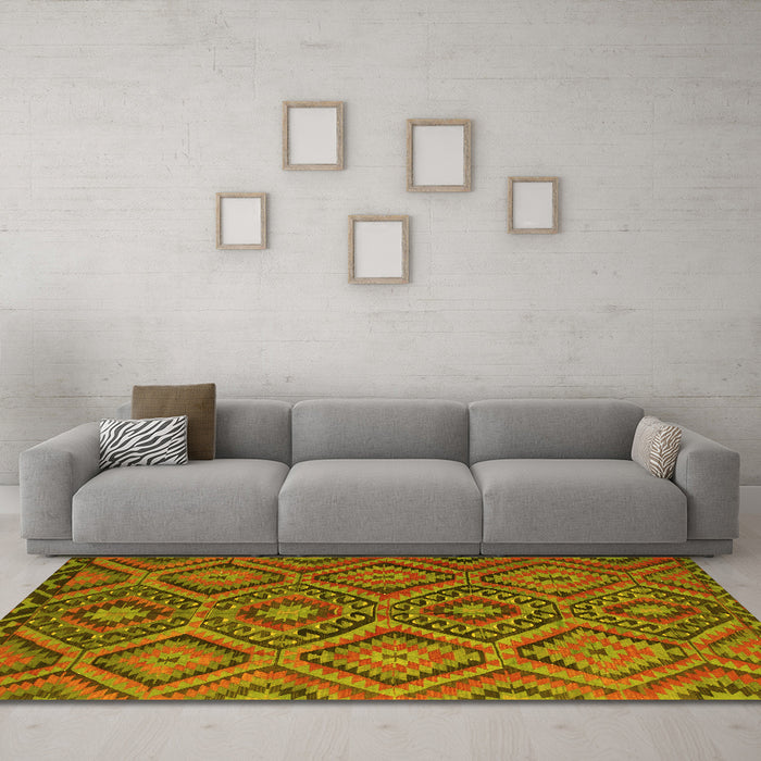 Machine Washable Southwestern Yellow Country Rug in a Living Room, wshcon844yw